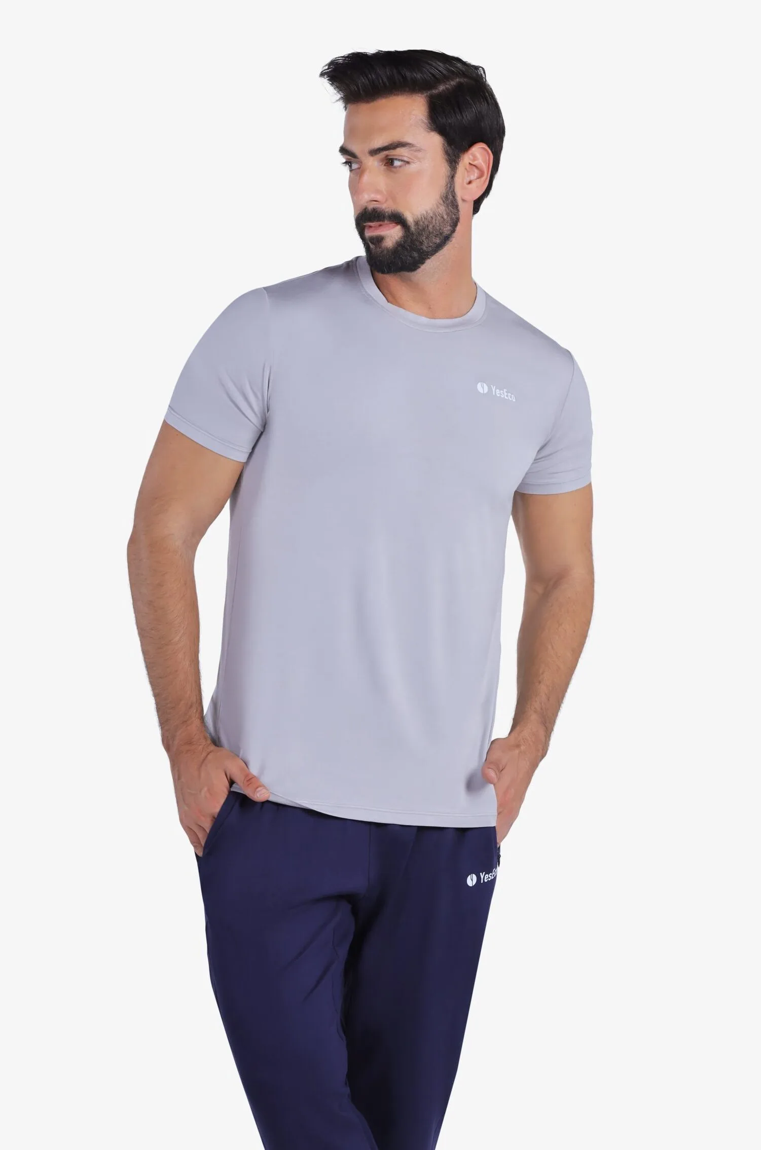 YesEco Men's Grey Athleisure T-Shirt Lightweight & Stretchable