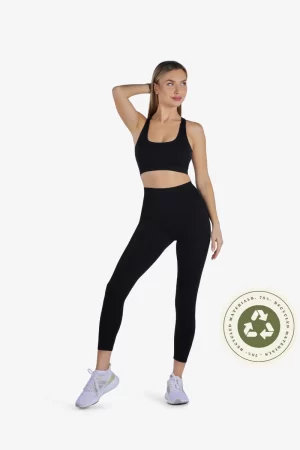 YesEco Women's Black Activewear Set | Sustainable Padded Sports Bra and Pant with Breathable and Stretchable Fabric: 75% Recycled Nylon, 25% Spandex